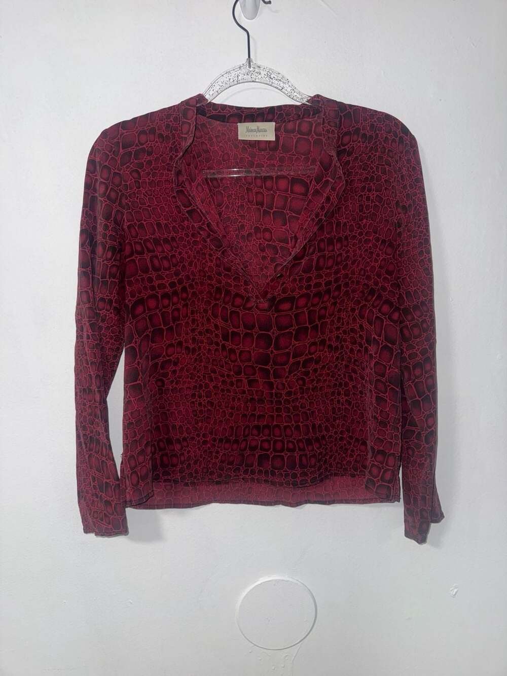Neiman Marcus Exclusive Red Crocodile Print Top